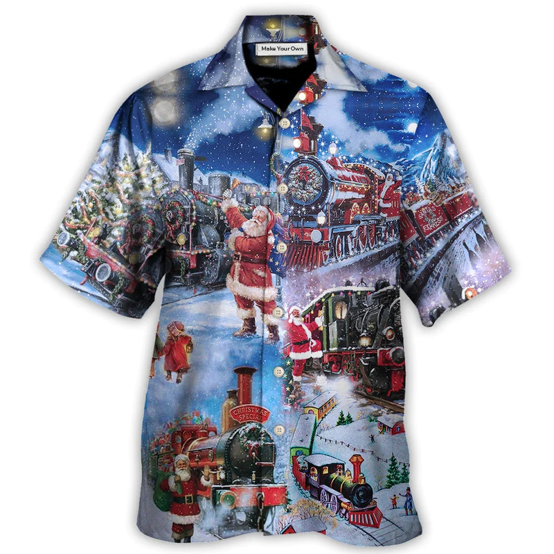 Hawaiian Shirt / Adults / S Train Christmas Santa And Train Happiness - Hawaiian Shirt - Reefox
