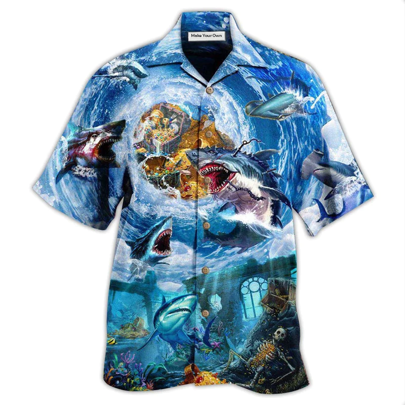 Hawaiian Shirt / Adults / S Shark Treasure Blue Ocean - Hawaiian Shirt - Reefox