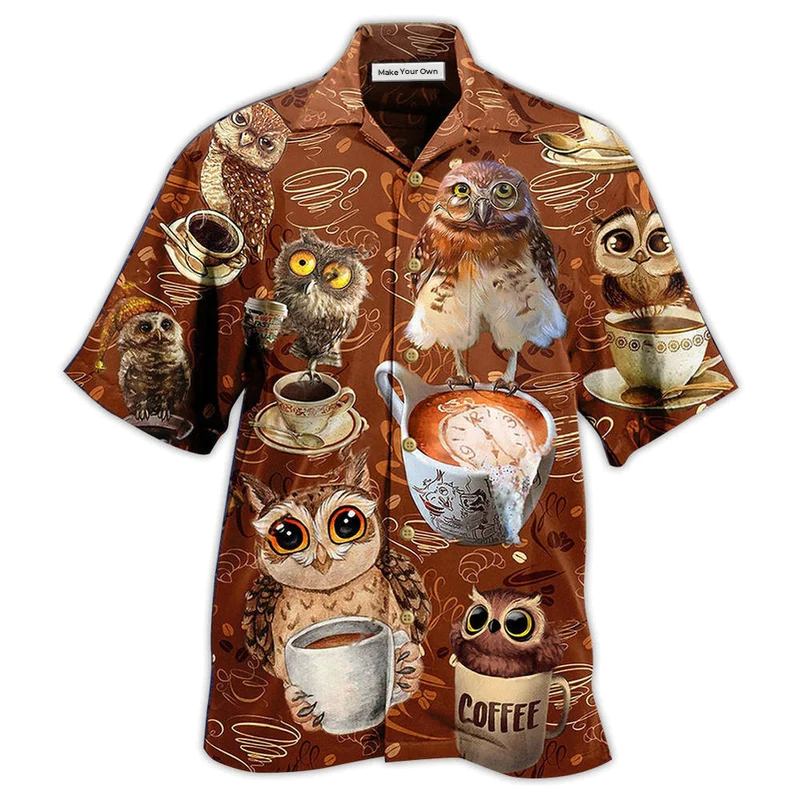 Hawaiian Shirt / Adults / S Owl Love Coffee Cool - Hawaiian Shirt - Reefox