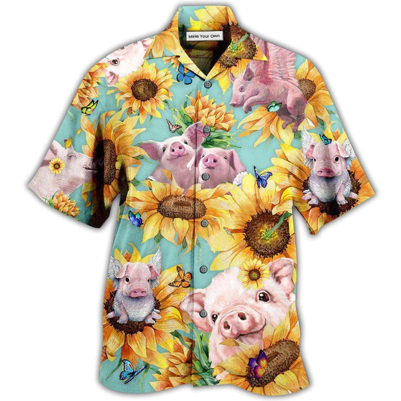 Hawaiian Shirt / Adults / S Pig Animals Amazing Pig Loves Sunflowers - Hawaiian Shirt - Reefox