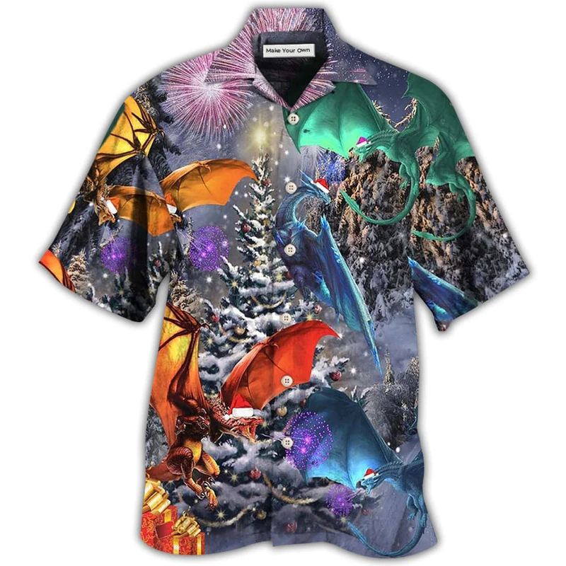 Hawaiian Shirt / Adults / S Dragon Merry Xmas Love Life Love Winter - Hawaiian Shirt - Reefox
