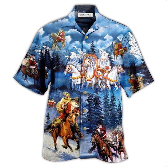 Hawaiian Shirt / Adults / S Horse And Santa Love Christmas - Hawaiian Shirt - Reefox