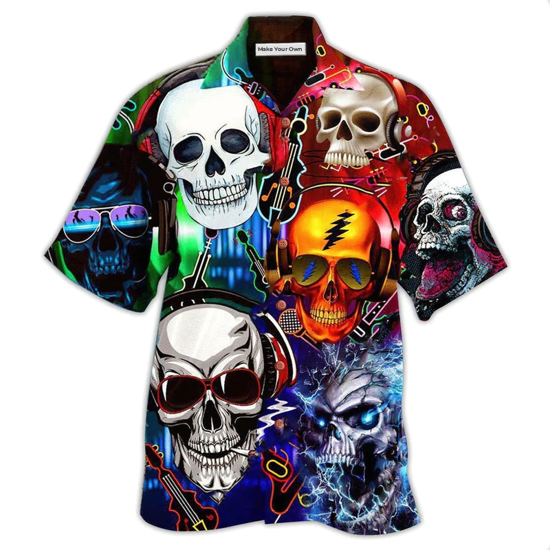 Hawaiian Shirt / Adults / S Skull Guitar Lets Get High - Hawaiian Shirt - Reefox