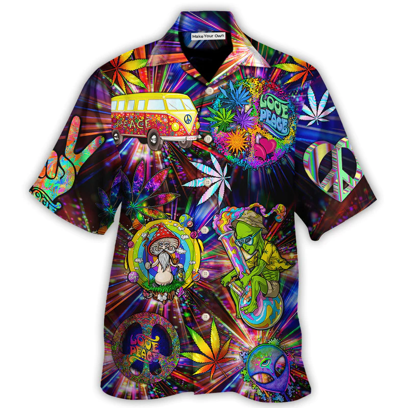 Hippie Alien Peace The Colorful Of Life Amazing Neon Style - Hawaiian Shirt - Reefox