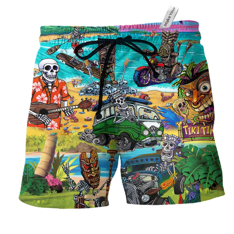Beach Short / Adults / S Tiki And Skull Love Summer - Beach Short Reefox - Owls Matrix LTD
