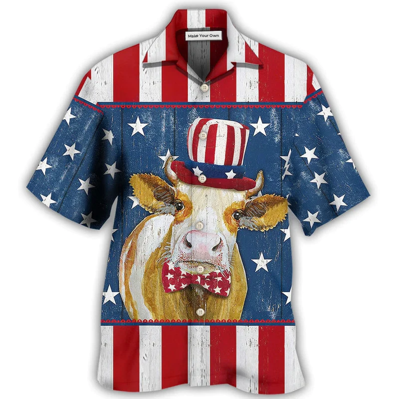 Hawaiian Shirt / Adults / S Cow Independence Day Funny - Hawaiian Shirt - Reefox