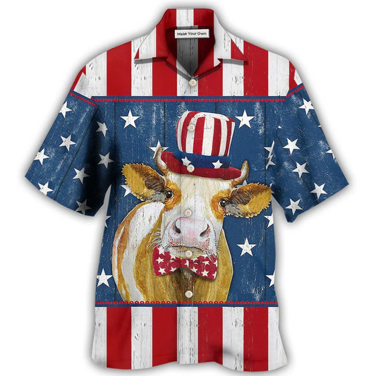 Hawaiian Shirt / Adults / S Cow Independence Day Funny - Hawaiian Shirt - Reefox