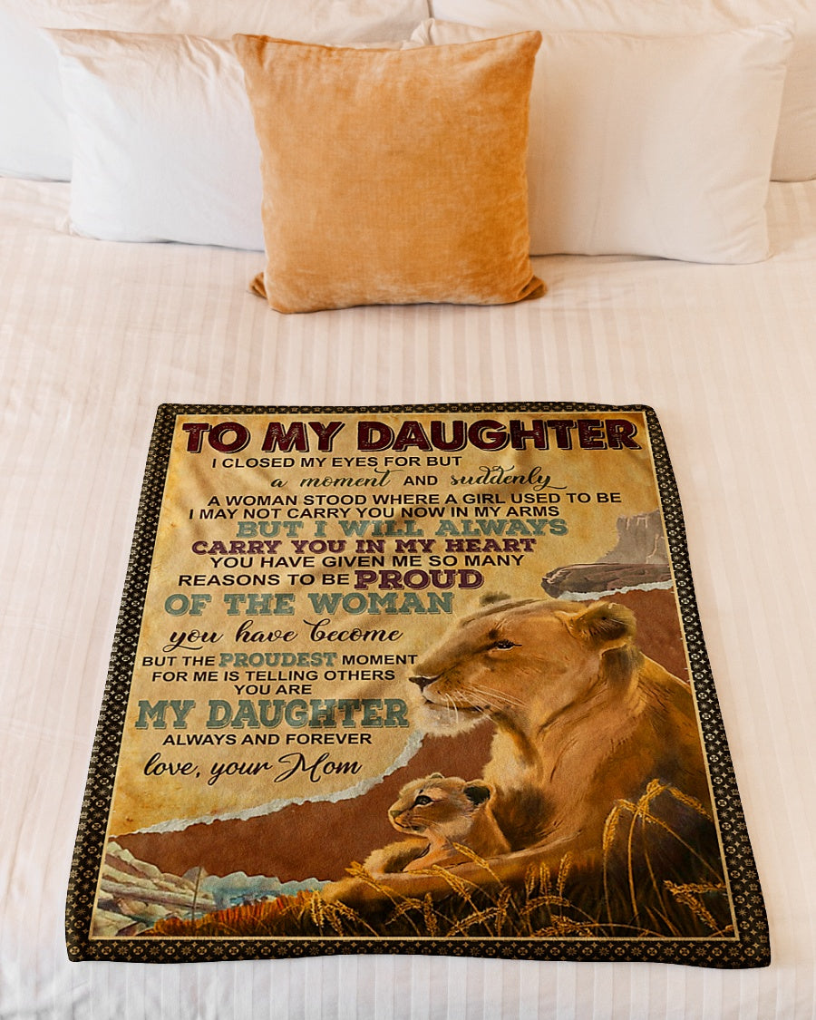 Lion Carry You In My Heart Daughter Gift Flannel Blanket For Relaxing At Home And Travel
