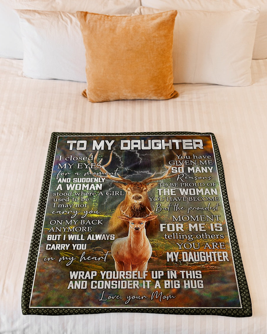 Deer Consider Big Hug Daughter Gift Flannel Blanket For Relaxing At Home And Travel
