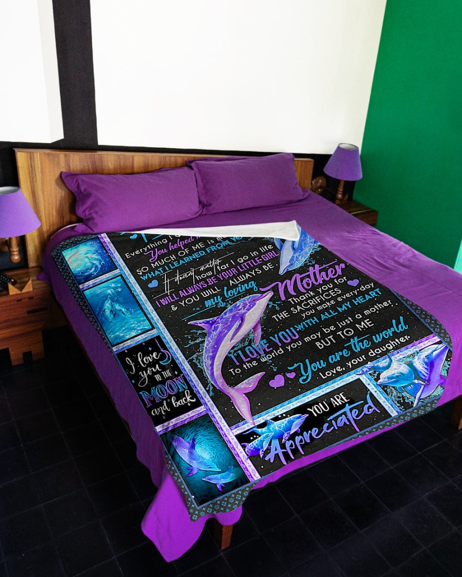 Dolphin To My Mom Turtle You Are Appreciated Flannel Blanket For Bed Sofa And Reading Nook Decor