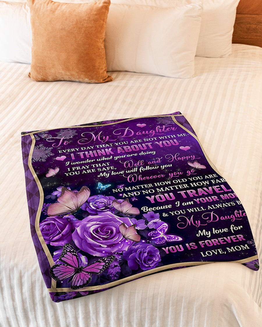 Rose I Think About You Daughter Gift Butterfly Flannel Blanket For Soft Bed Couch And Home Comfort
