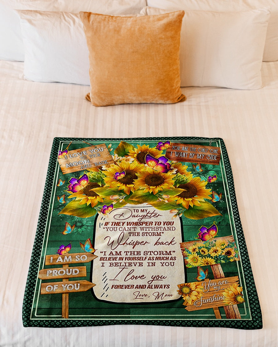 Sunflower Strong Spirit Message Mom To Daughter Flannel Blanket For Relaxing At Home And Travel