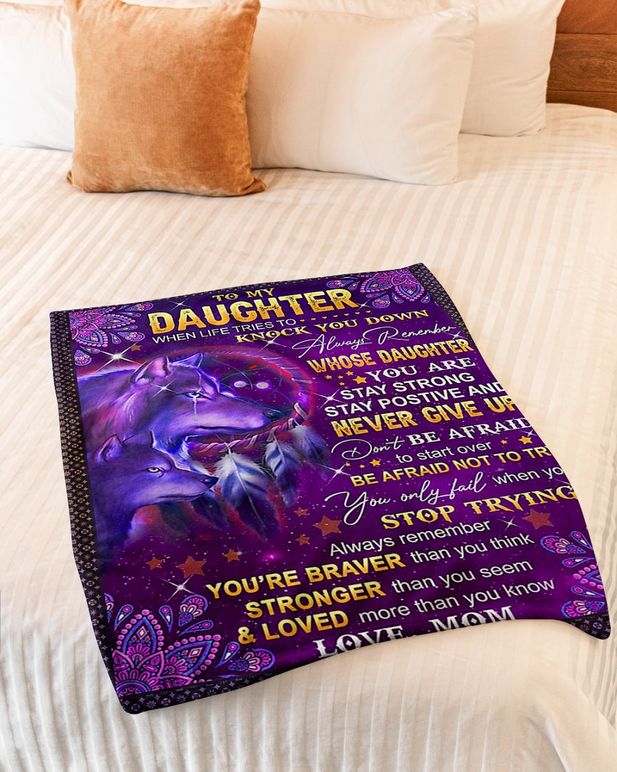 Wolf Strength And Hope Message Daughter Gift From Mom Flannel Blanket For Soft Bed Couch And Home Comfort
