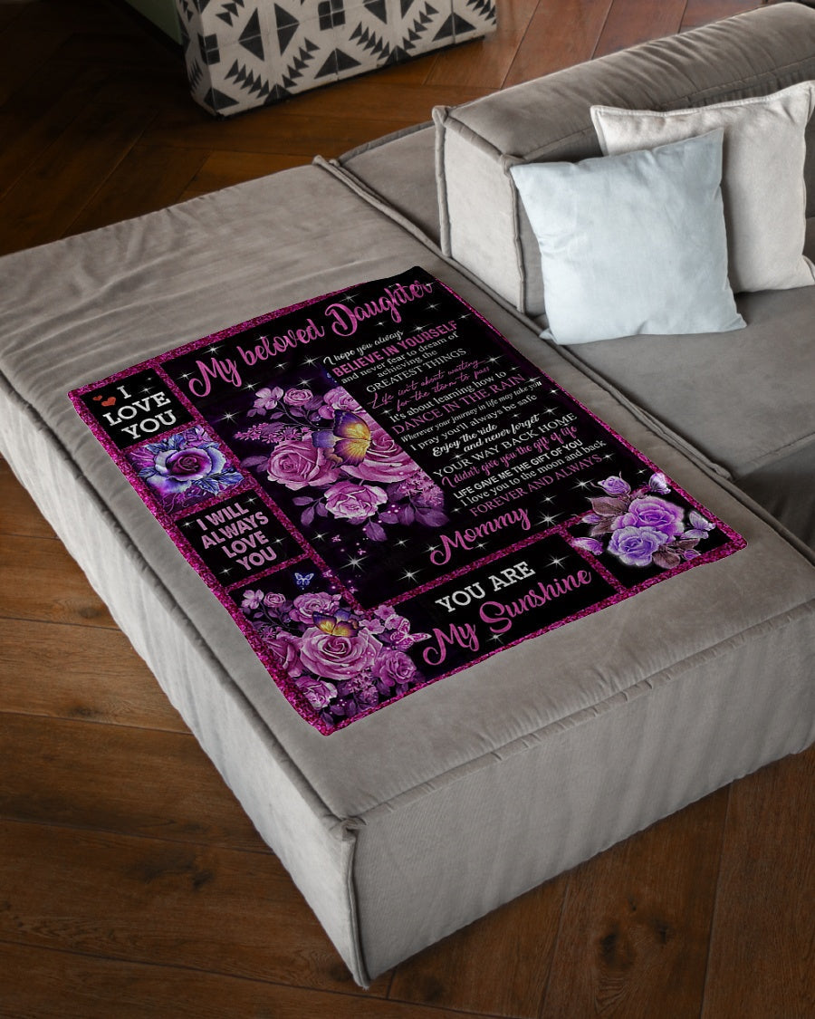 Rose Comforting Home Message Daughter Gift Flannel Blanket For Living Room And Bedroom Styling