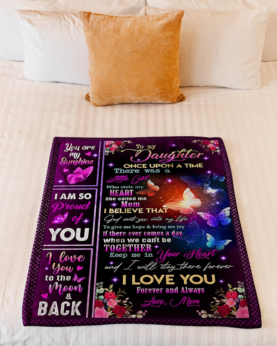 Butterfly Keep Me In Your Heart Daughter Gift Flannel Blanket For Relaxing At Home And Travel