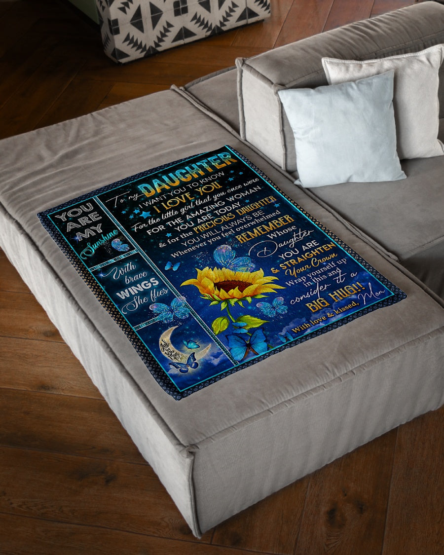 Sunflower Butterfly Big Hug Daughter Gift Flannel Blanket For Living Room And Bedroom Styling