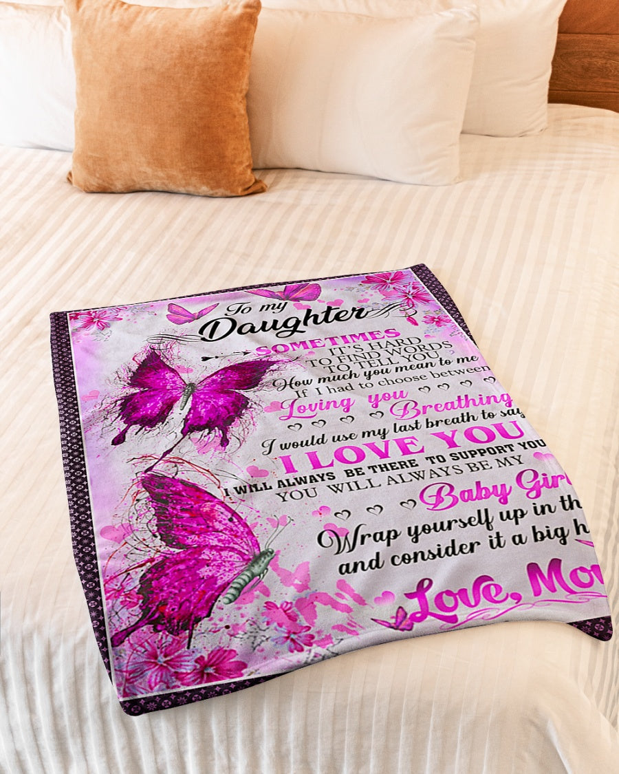 Family It's Hard To Find Words To Tell You Mom To Daughter Pink Flannel Blanket For Soft Bed Couch And Home Comfort