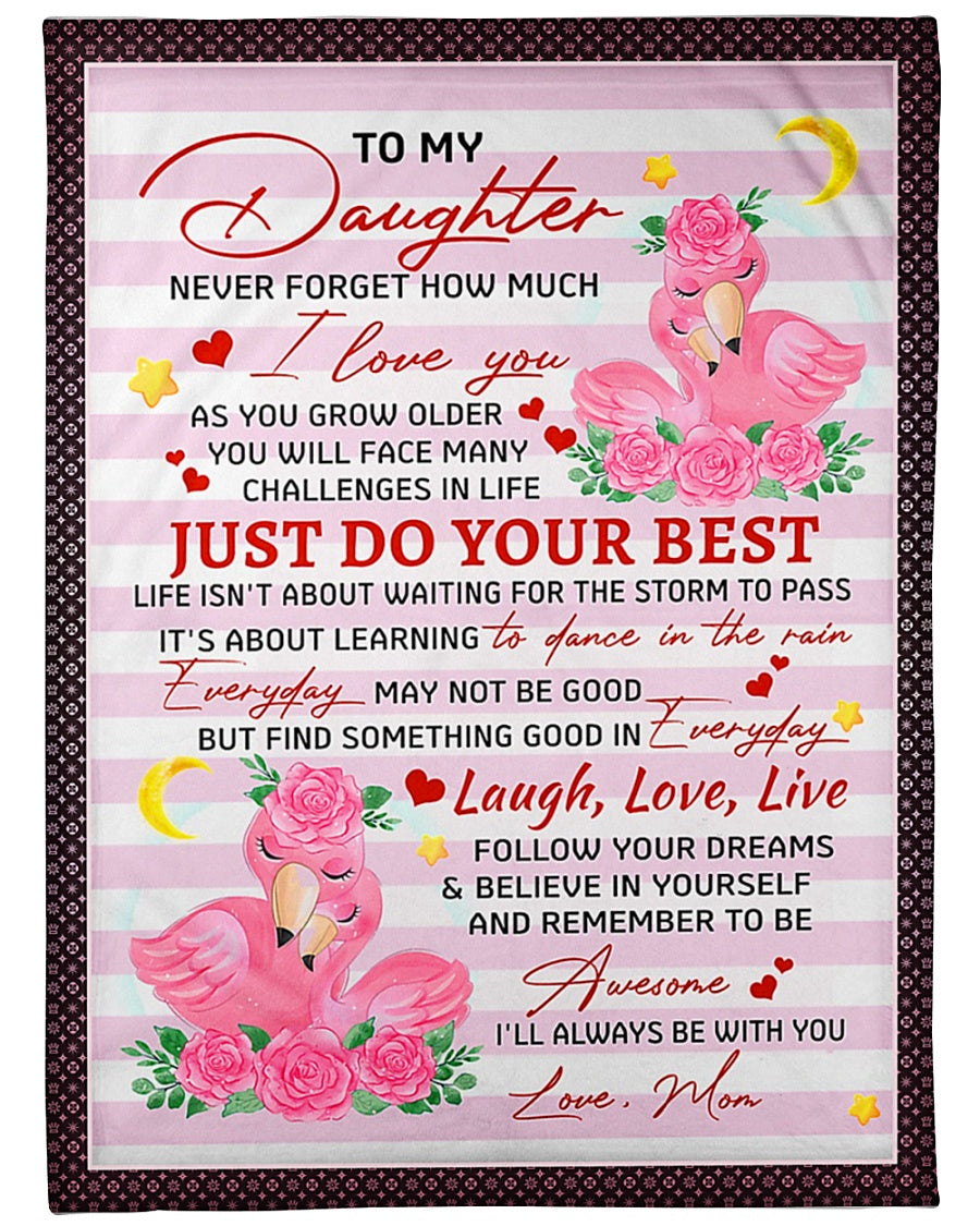 Flamingo Positive Encouragement Message Daughter Gift Flannel Blanket For Bed Sofa And Reading Nook Decor