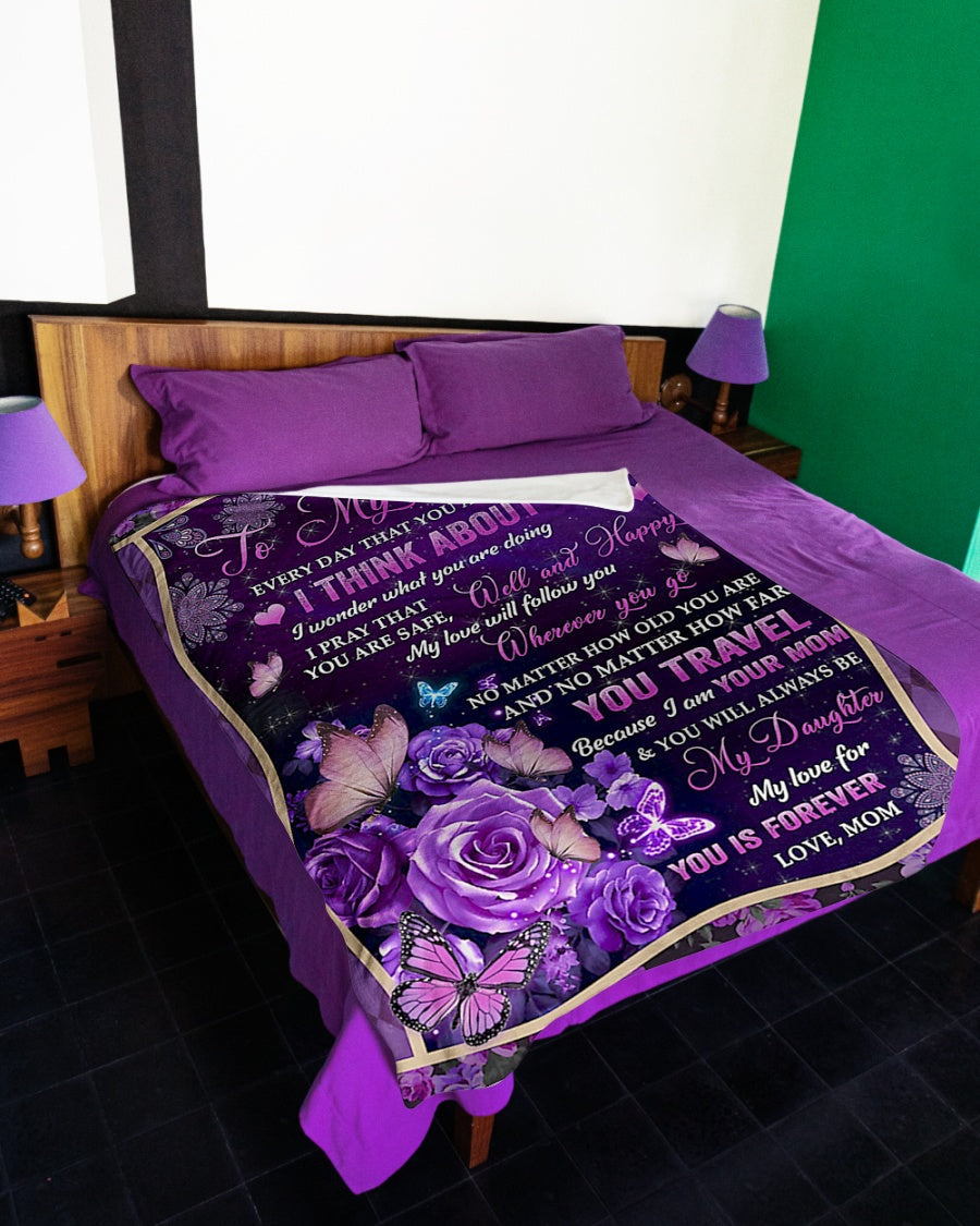 Butterfly I Think About You Daughter Gift Flannel Blanket For Cozy Home Lounging And Gifting