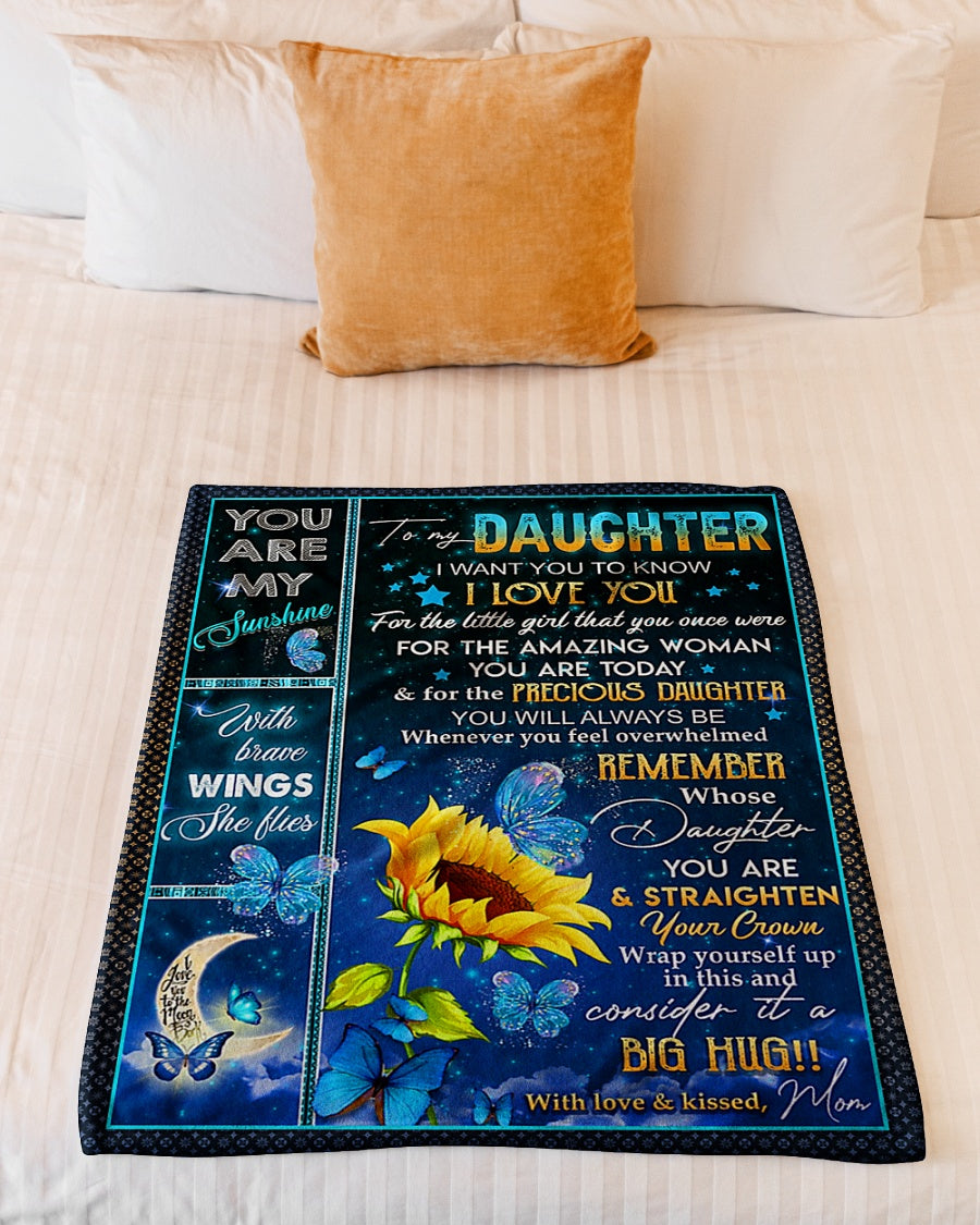 Sunflower Butterfly Big Hug Daughter Gift Flannel Blanket For Relaxing At Home And Travel