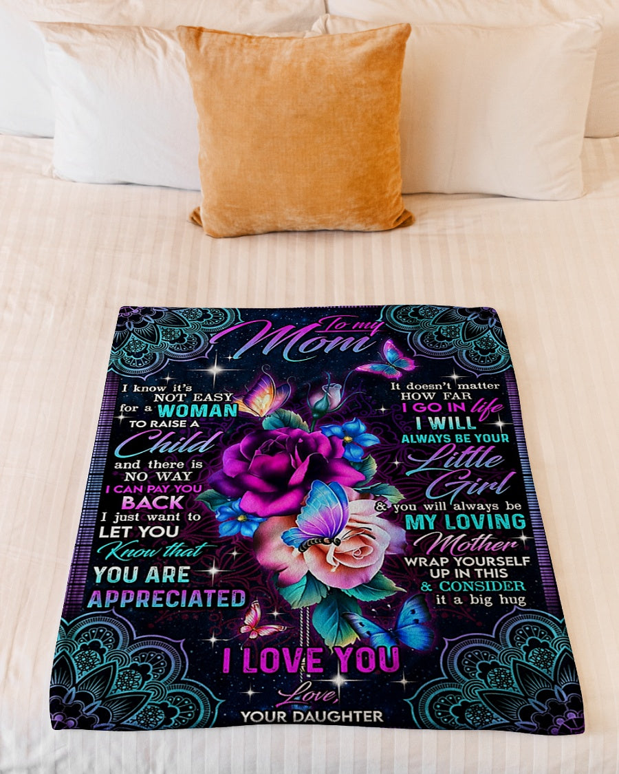 Rose Beloved Mother Message Big Hug Flannel Blanket For Relaxing At Home And Travel