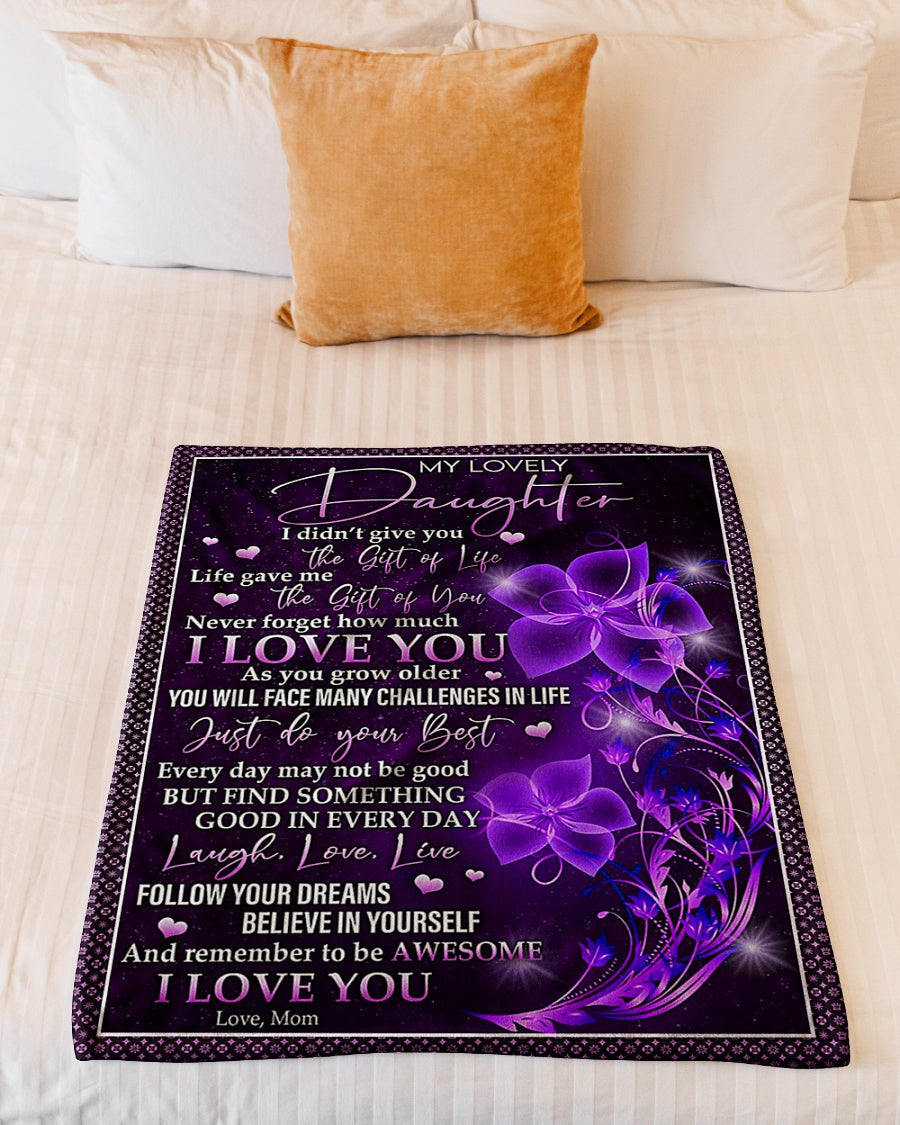 Floral I Love You Daughter Gift Flannel Blanket For Relaxing At Home And Travel