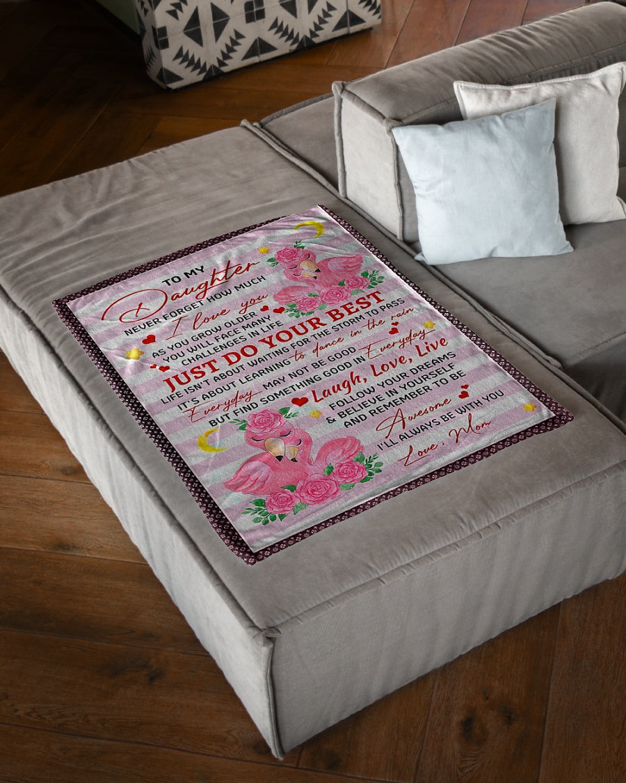 Flamingo Positive Encouragement Message Daughter Gift Flannel Blanket For Living Room And Bedroom Styling