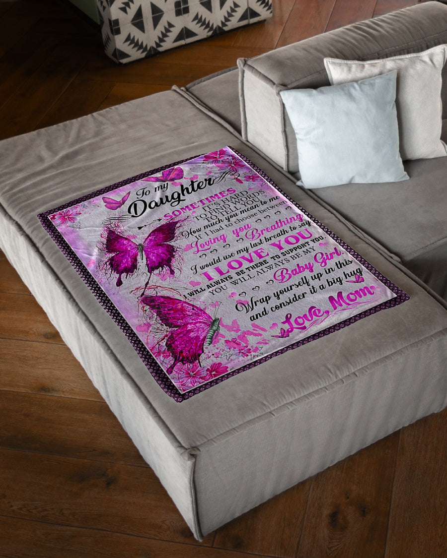 Family It's Hard To Find Words To Tell You Mom To Daughter Pink Flannel Blanket For Living Room And Bedroom Styling