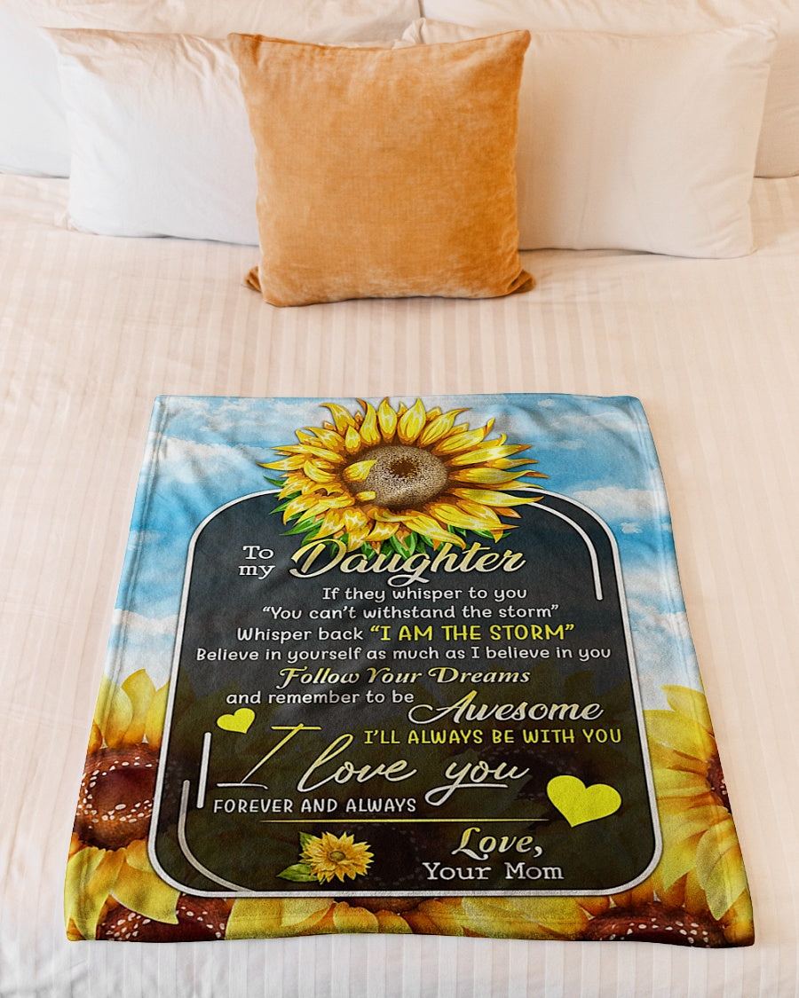 Sunflower Strong Spirit Message Daughter Gift Flannel Blanket For Living Room And Bedroom Styling