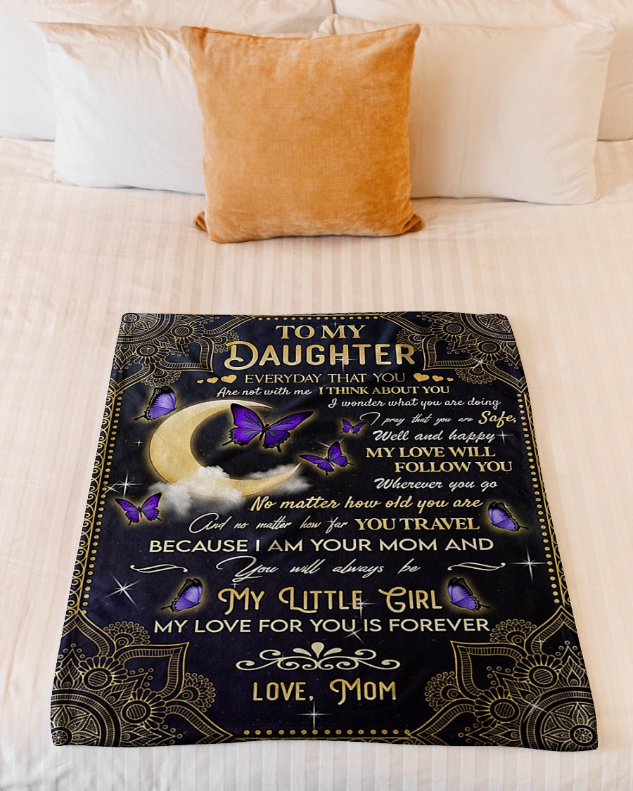 Butterfly I Think About You Daughter Gift Flannel Blanket For Relaxing At Home And Travel