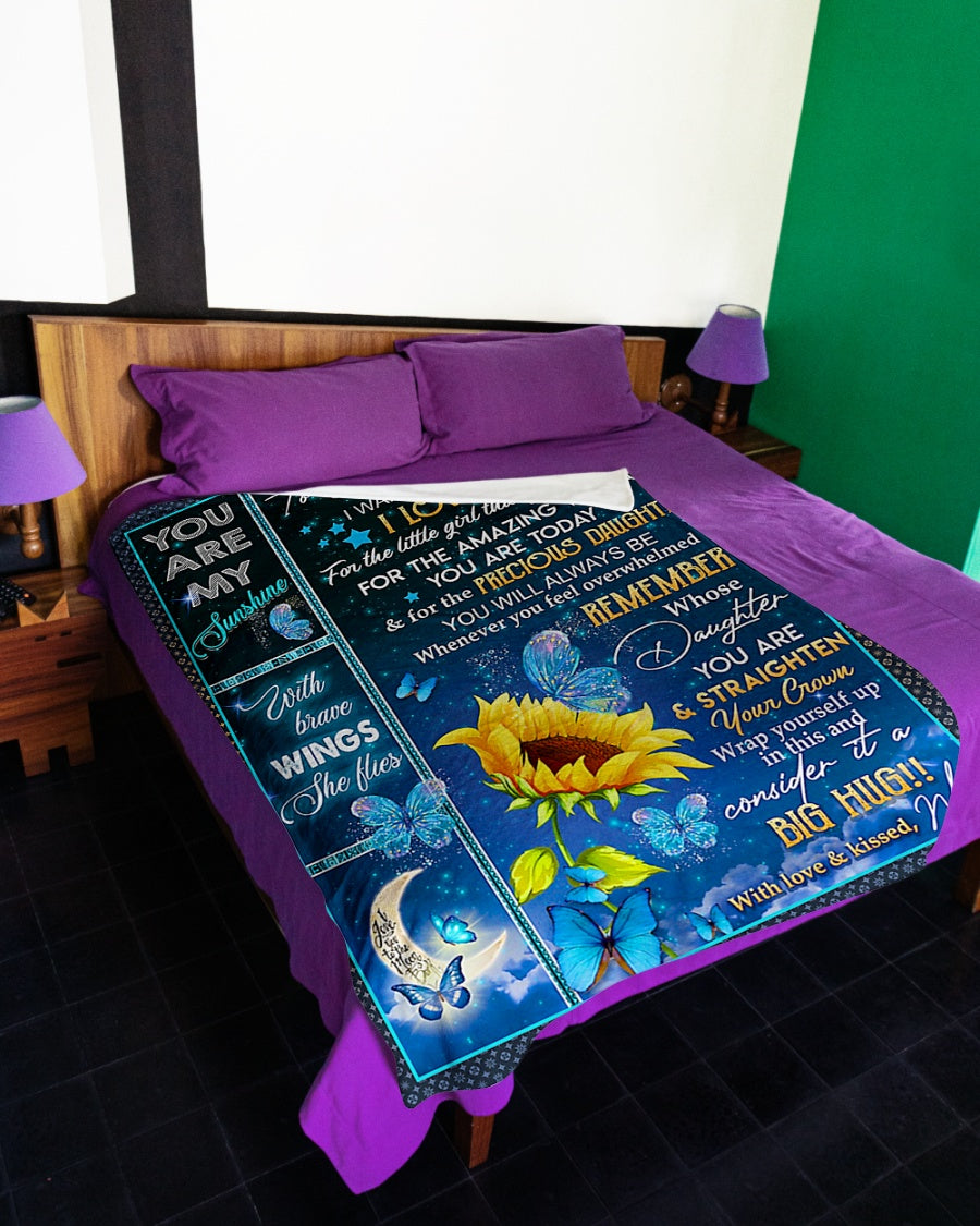 Sunflower Butterfly Big Hug Daughter Gift Flannel Blanket For Cozy Home Lounging And Gifting