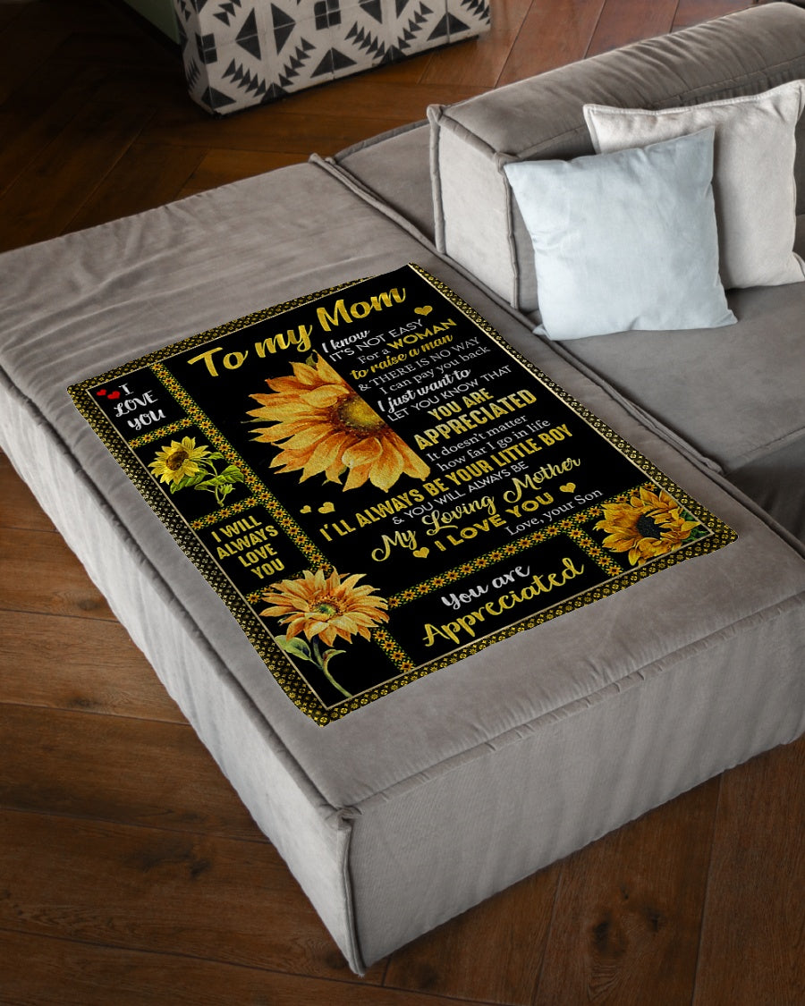 Sunflower Inspiring Family Hero Message Mother Flannel Blanket For Living Room And Bedroom Styling