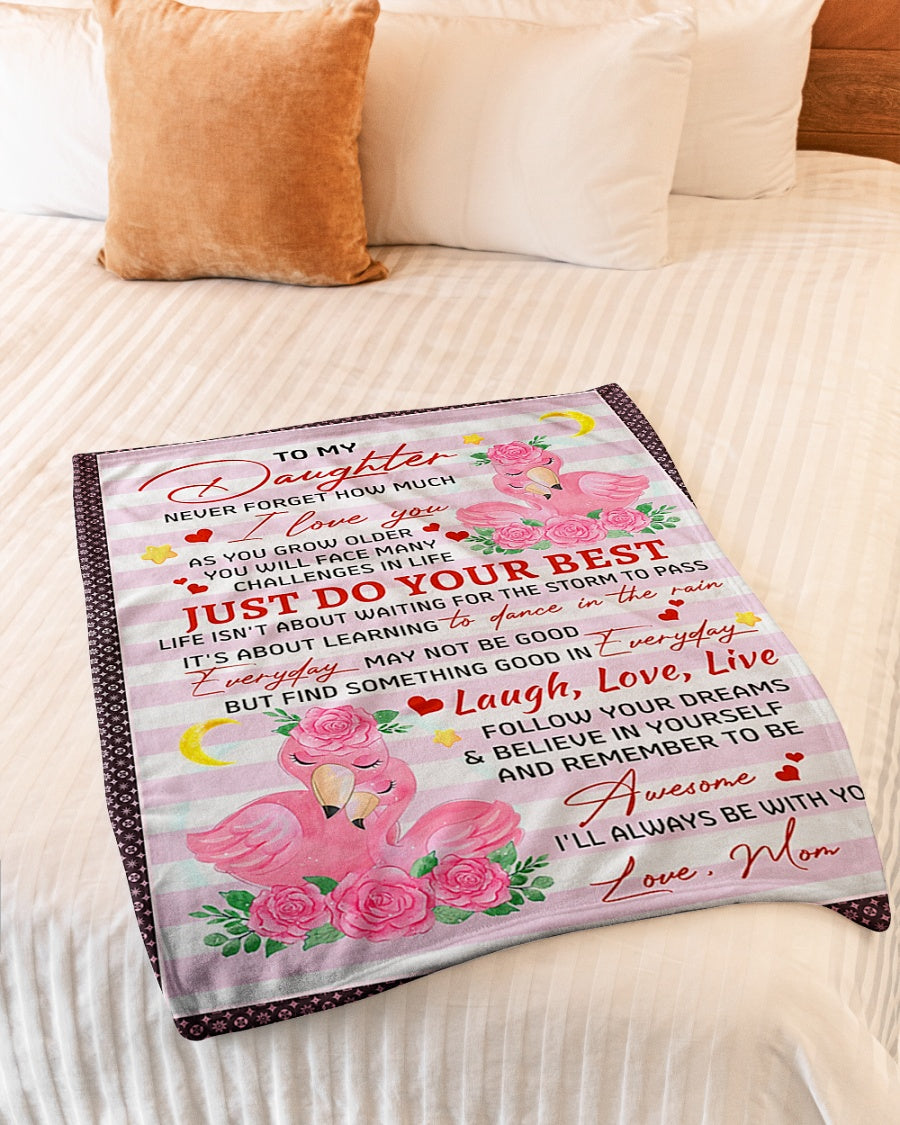 Flamingo Positive Encouragement Message Daughter Gift Flannel Blanket For Soft Bed Couch And Home Comfort