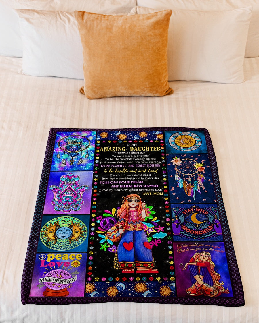 Hippie Girl Follow Your Dream Daughter Gift Flannel Blanket For Relaxing At Home And Travel