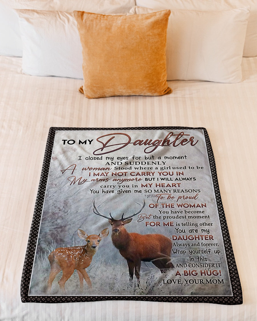 Deer My Heart Daughter Gift Flannel Blanket For Relaxing At Home And Travel