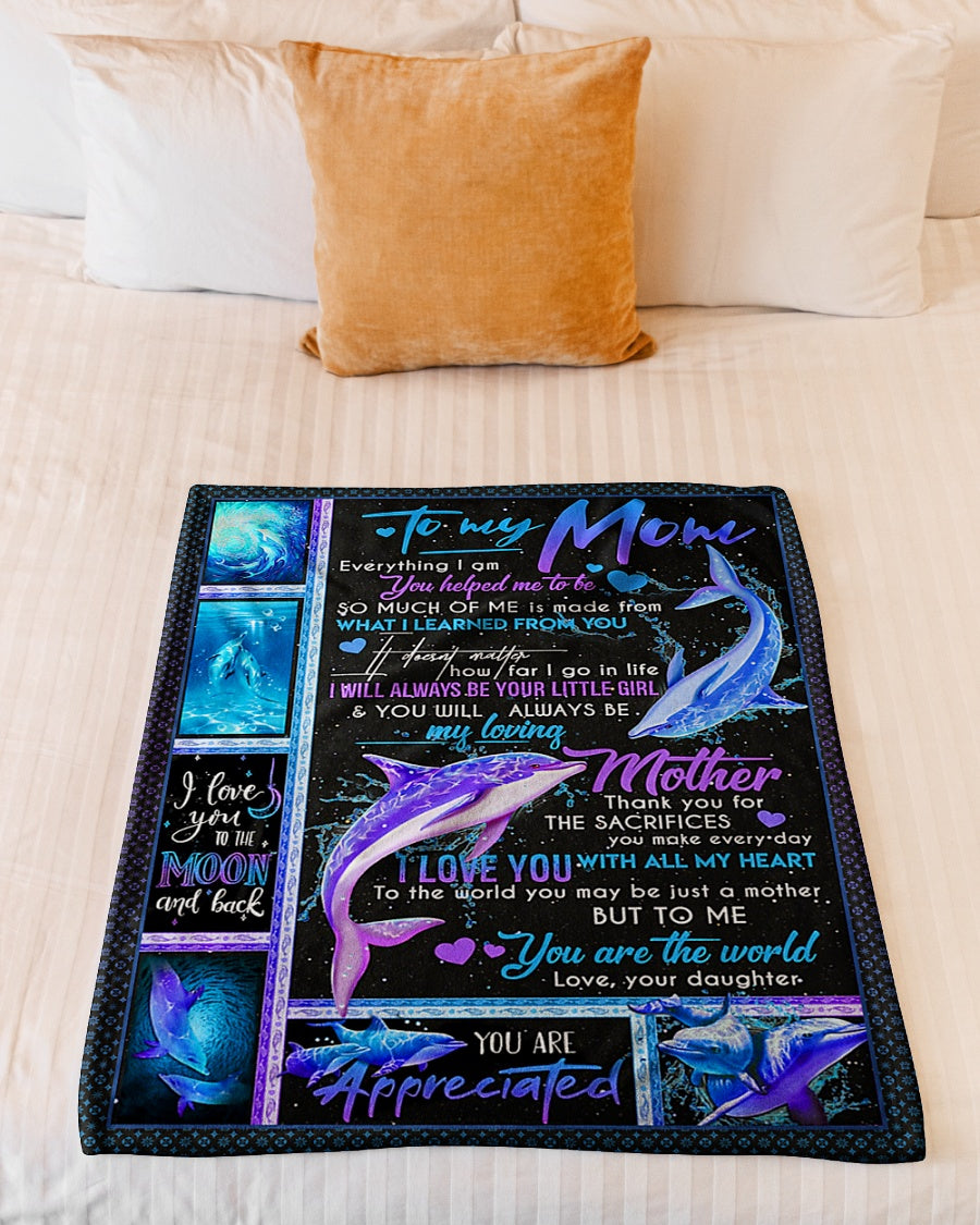 Dolphin To My Mom Turtle You Are Appreciated Flannel Blanket For Relaxing At Home And Travel