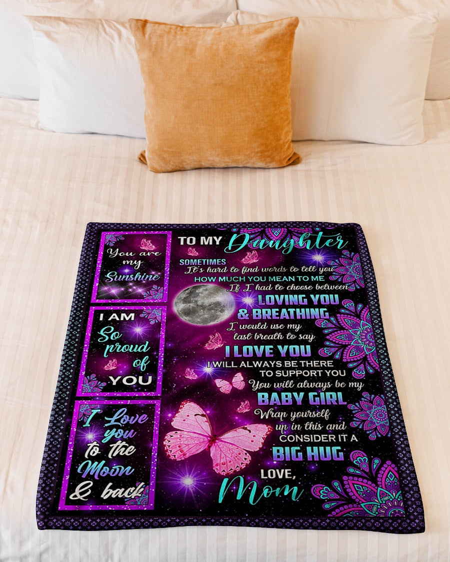 Butterfly I Love You Daughter Gift Flannel Blanket For Bed Sofa And Reading Nook Decor