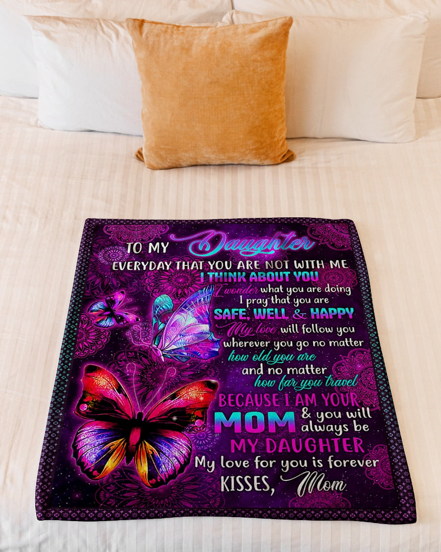 Family Love I Think About You Daughter Gift Flannel Blanket For Relaxing At Home And Travel