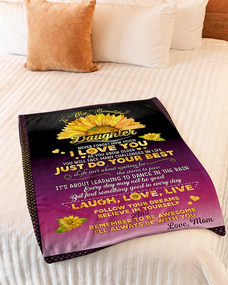 Sunflower Positive Encouragement Message Daughter Gift Flannel Blanket For Soft Bed Couch And Home Comfort