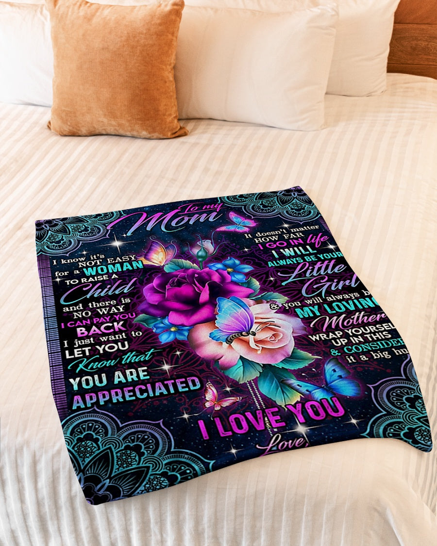Rose Beloved Mother Message Big Hug Flannel Blanket For Soft Bed Couch And Home Comfort