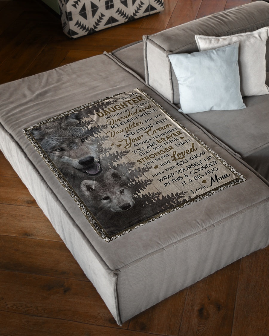 Wolf Big Hug Mom To Daughter Flannel Blanket For Living Room And Bedroom Styling