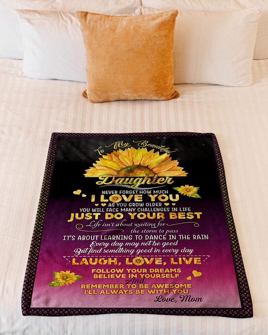 Sunflower Positive Encouragement Message Daughter Gift Flannel Blanket For Relaxing At Home And Travel