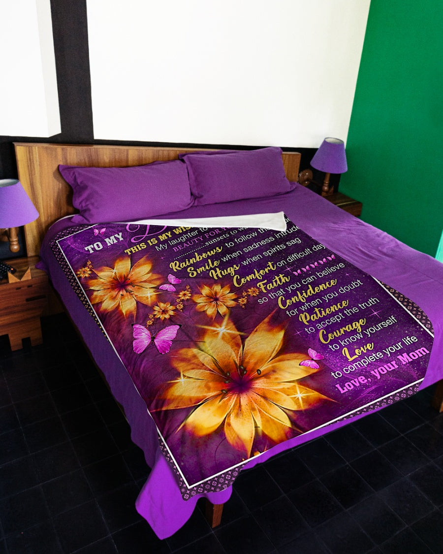 Flower My Wish For You Mom To Daughter Flannel Blanket For Bed Sofa And Reading Nook Decor