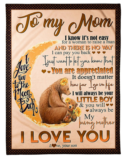 Bear My Loving Mother From Son 50 x 60 Inch Flannel Blanket For Cozy Bedroom And Sofa Decor