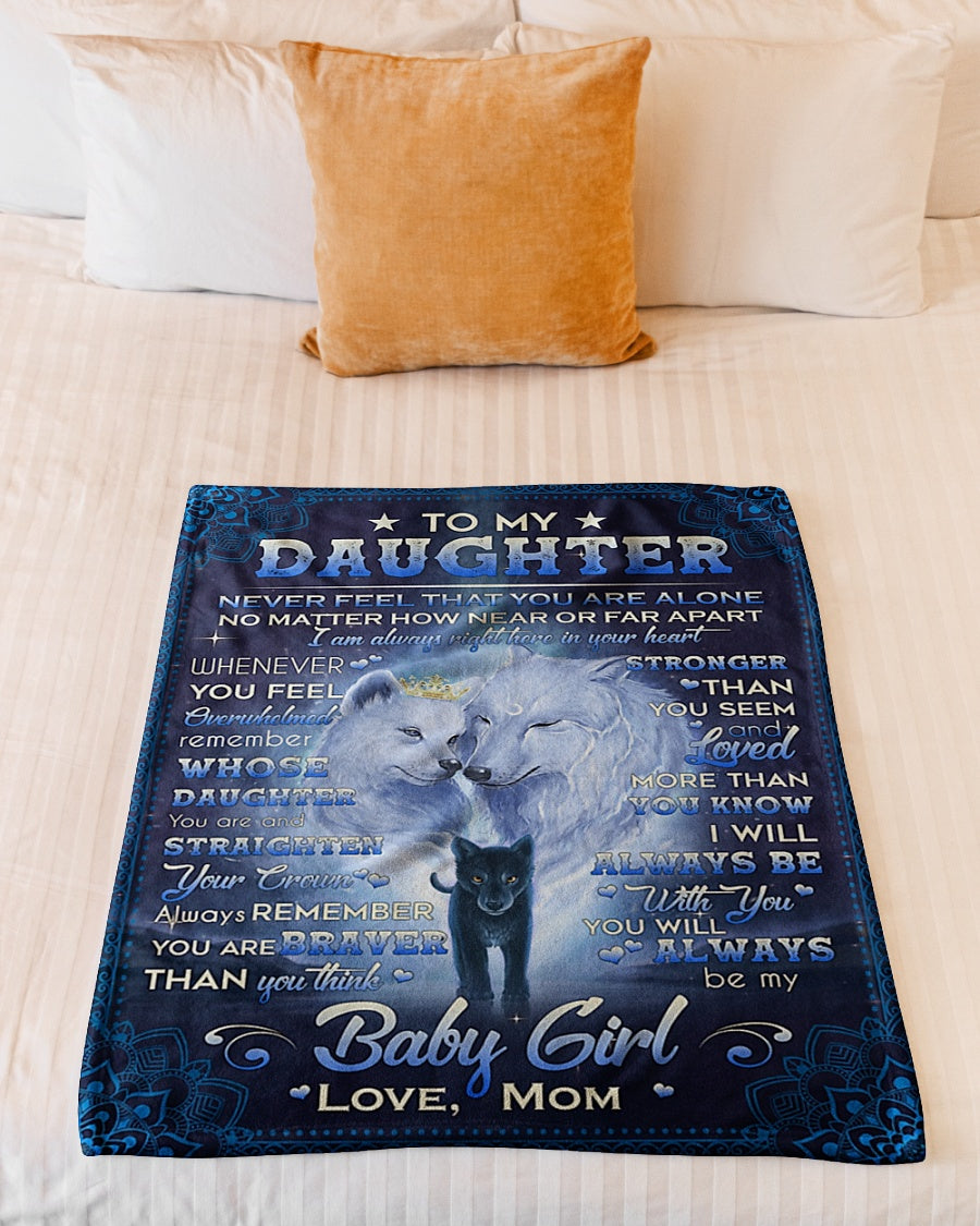 Family Never Feel That You're Alone Mom To Daughter Blue Flannel Blanket For Relaxing At Home And Travel