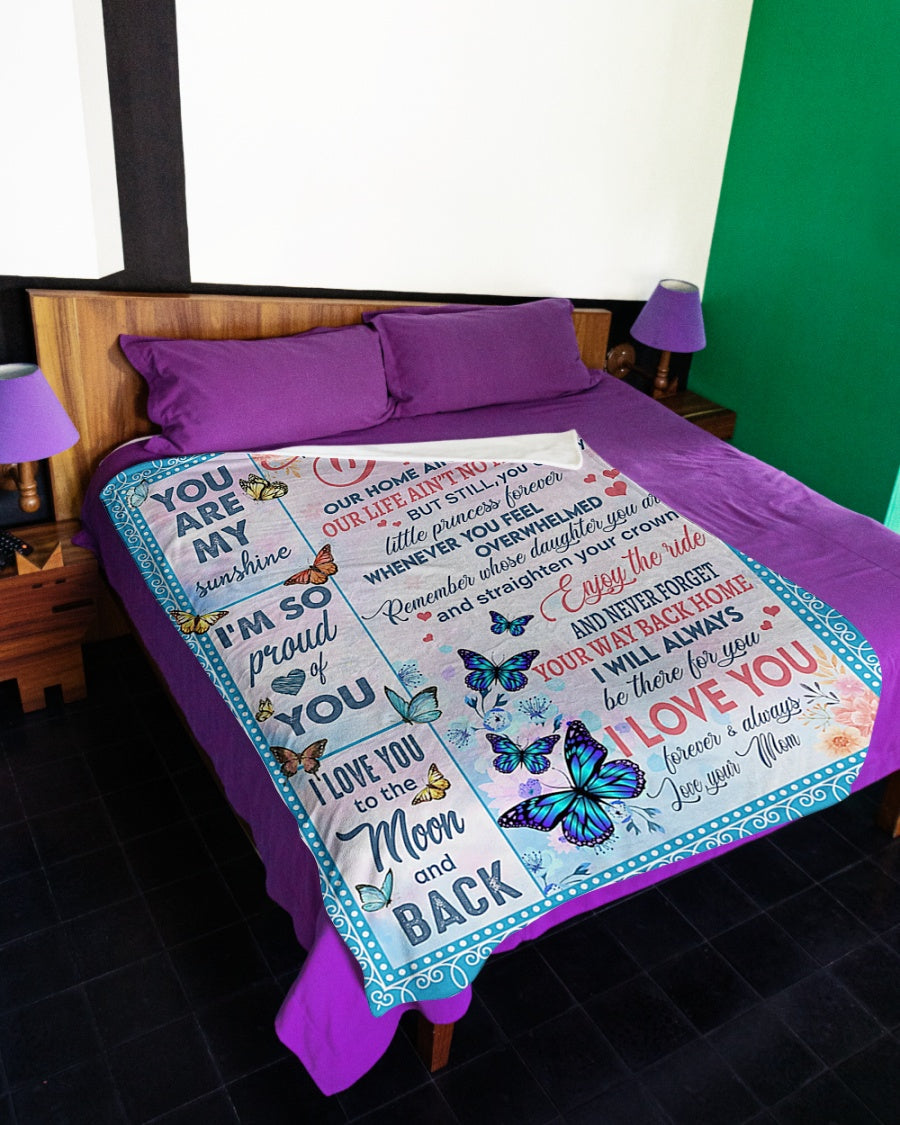 Butterfly Comforting Home Message Daughter Gift Flannel Blanket For Bed Sofa And Reading Nook Decor