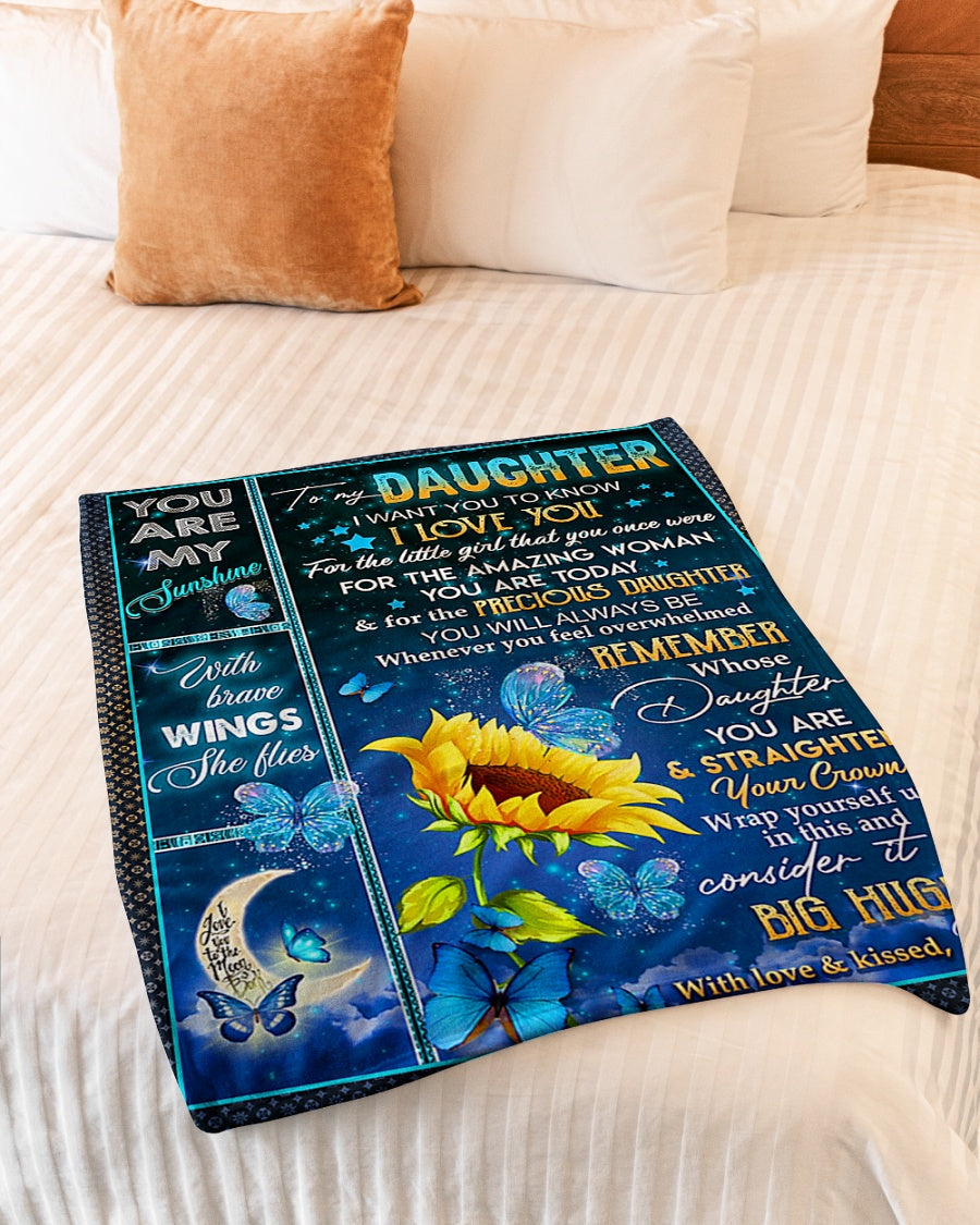 Sunflower Butterfly Big Hug Daughter Gift Flannel Blanket For Soft Bed Couch And Home Comfort