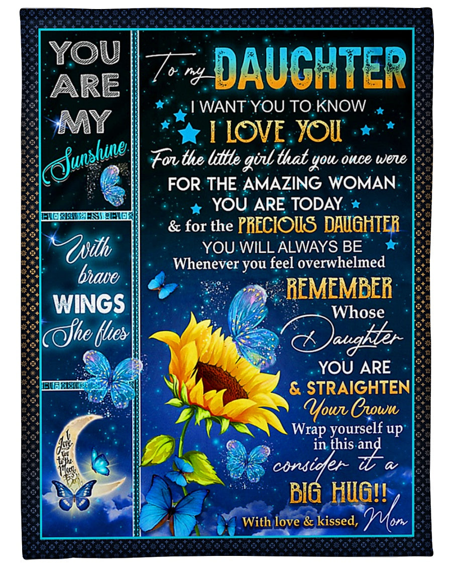 Sunflower Butterfly Big Hug Daughter Gift Flannel Blanket For Bed Sofa And Reading Nook Decor
