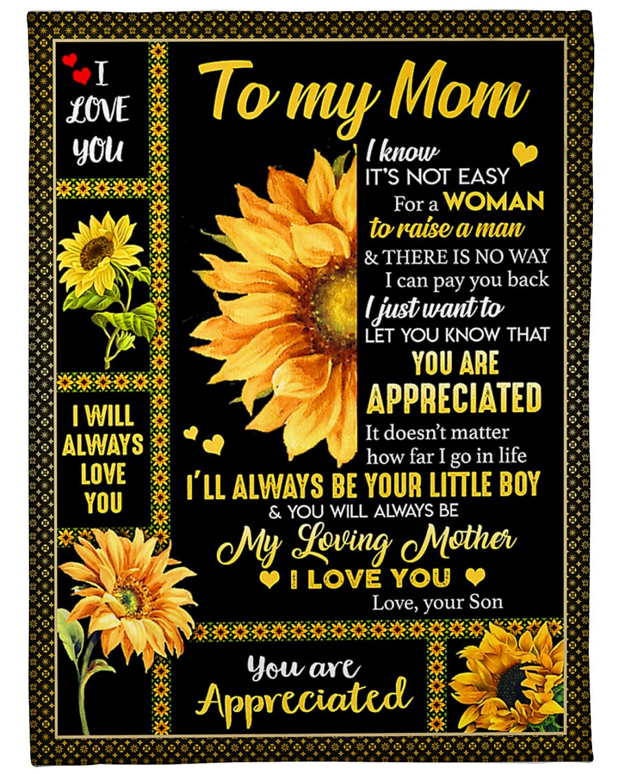 Sunflower Inspiring Family Hero Message Mother Flannel Blanket For Bed Sofa And Reading Nook Decor