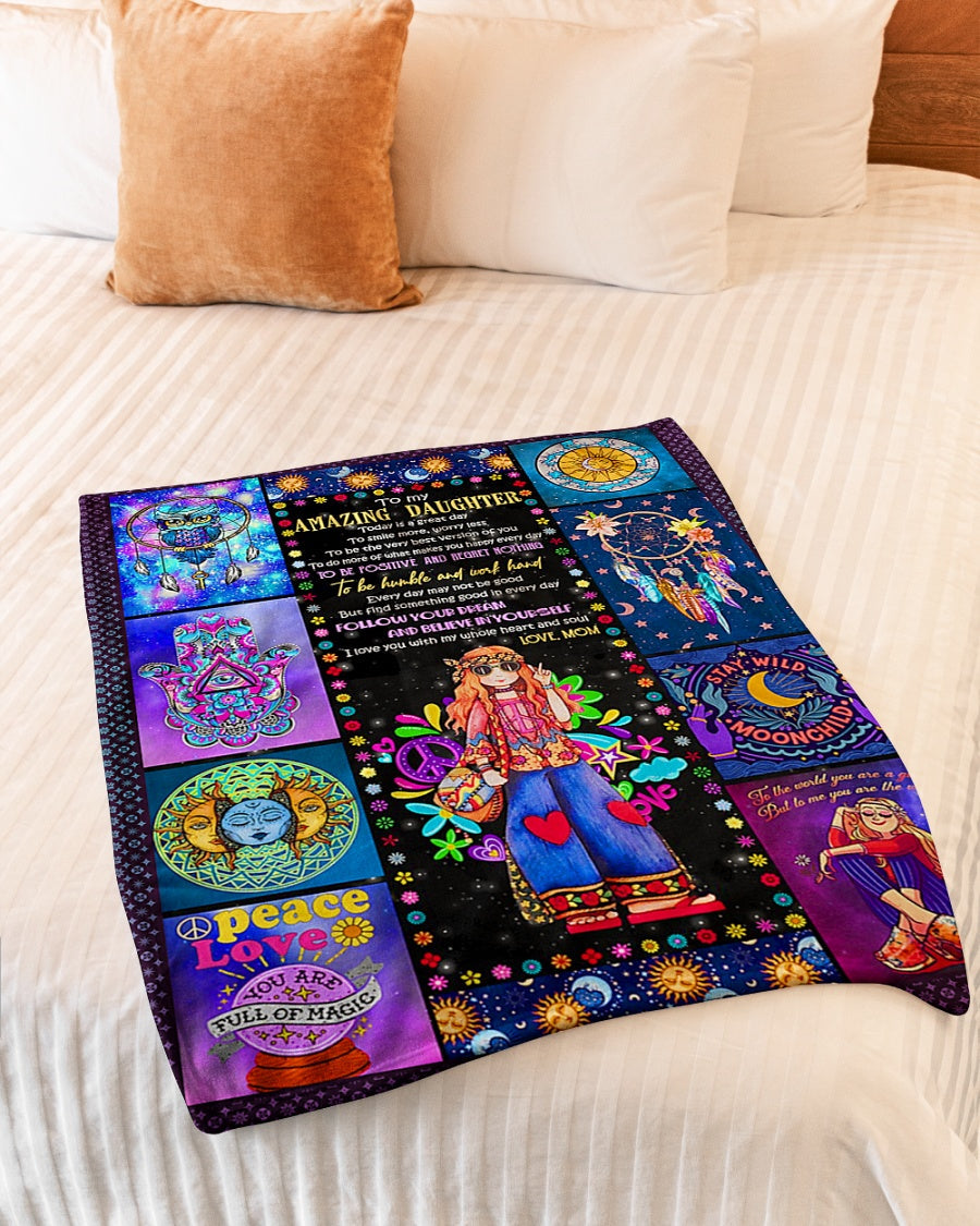 Hippie Girl Follow Your Dream Daughter Gift Flannel Blanket For Soft Bed Couch And Home Comfort